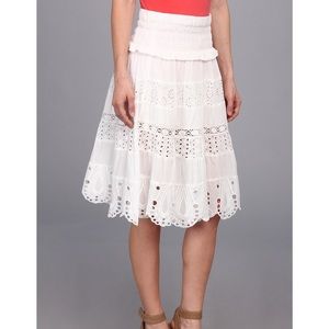 Michael Kors white eyelet tiered midi skirt. elastic waist. Half lining. 100%ctn